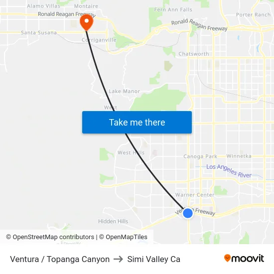 Ventura / Topanga Canyon to Simi Valley Ca map