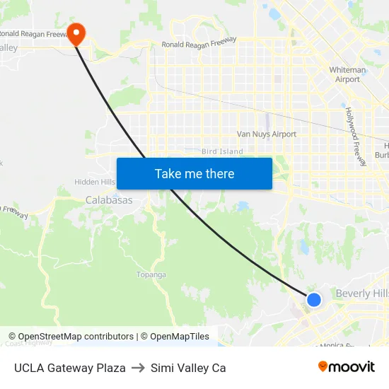 UCLA Gateway Plaza to Simi Valley Ca map