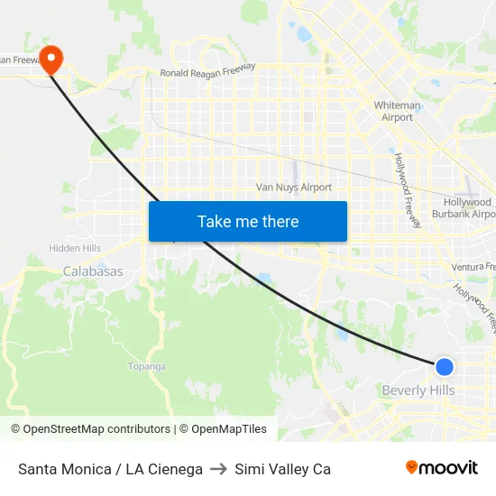 Santa Monica / LA Cienega to Simi Valley Ca map
