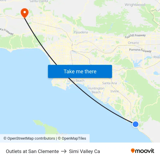 Outlets at San Clemente to Simi Valley Ca map