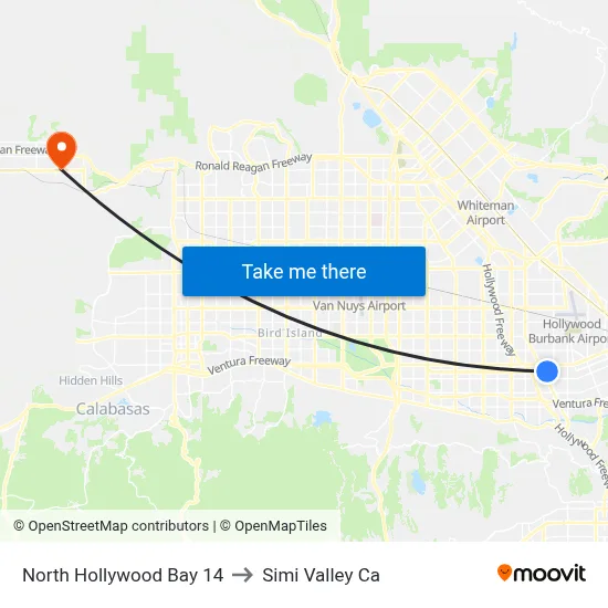 North Hollywood Bay 14 to Simi Valley Ca map