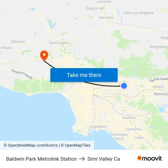 Baldwin Park Metrolink Station to Simi Valley Ca map