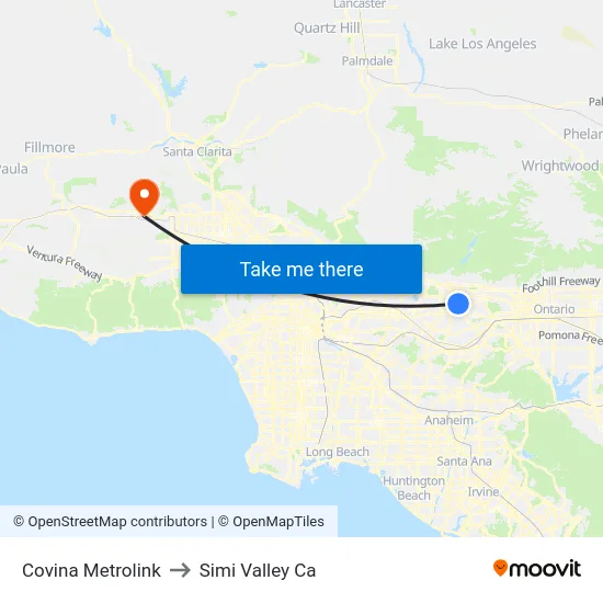 Covina Metrolink to Simi Valley Ca map
