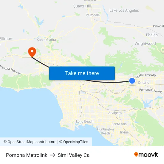 Pomona Metrolink to Simi Valley Ca map