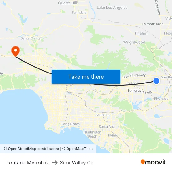 Fontana Metrolink to Simi Valley Ca map
