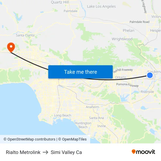 Rialto Metrolink to Simi Valley Ca map
