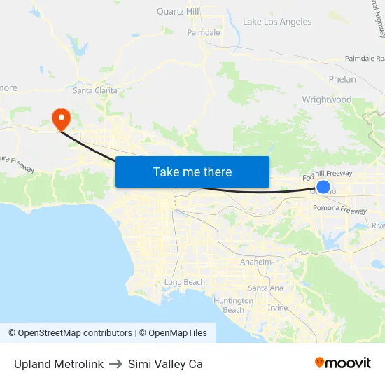 Upland Metrolink to Simi Valley Ca map