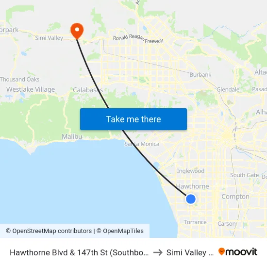 Hawthorne Blvd & 147th St (Southbound) to Simi Valley Ca map