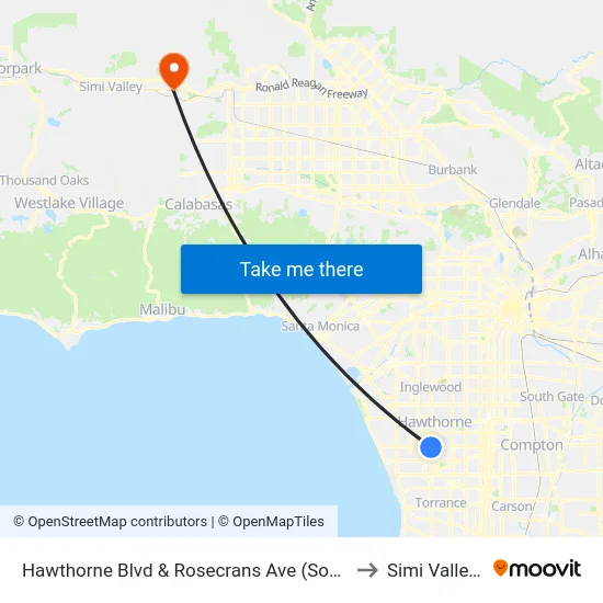 Hawthorne Blvd & Rosecrans Ave (Southbound) to Simi Valley Ca map