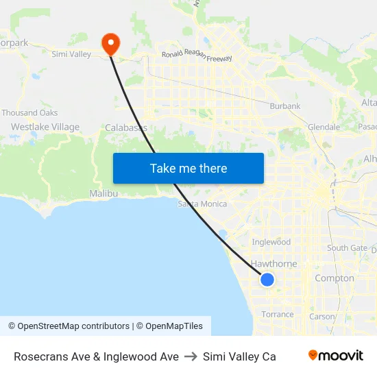 Rosecrans Ave & Inglewood Ave to Simi Valley Ca map