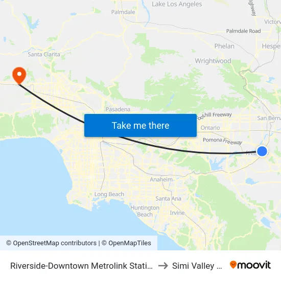Riverside-Downtown Metrolink Station to Simi Valley Ca map