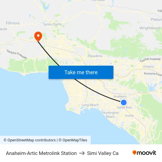 Anaheim-Artic Metrolink Station to Simi Valley Ca map