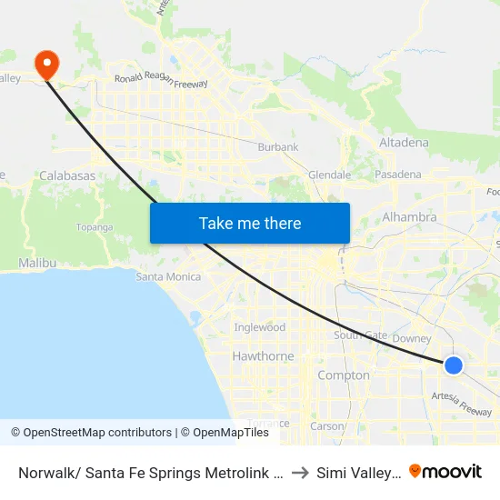 Norwalk/ Santa Fe Springs Metrolink Station to Simi Valley Ca map