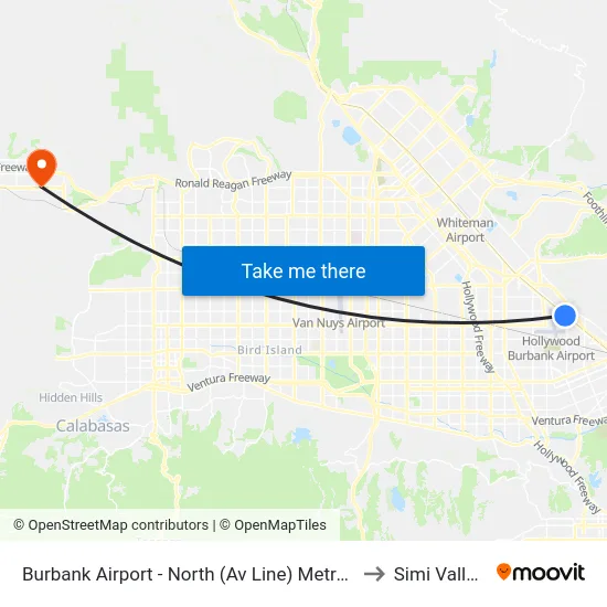 Burbank Airport - North (Av Line) Metrolink Station to Simi Valley Ca map
