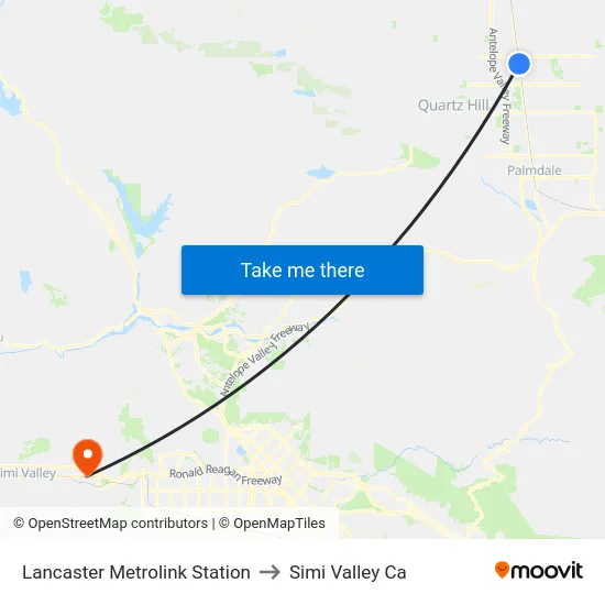 Lancaster Metrolink Station to Simi Valley Ca map