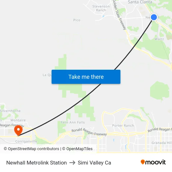 Newhall Metrolink Station to Simi Valley Ca map