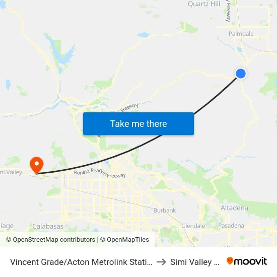 Vincent Grade/Acton Metrolink Station to Simi Valley Ca map