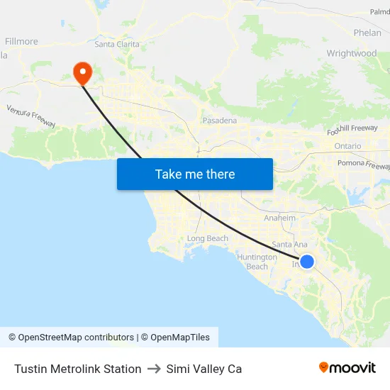Tustin Metrolink Station to Simi Valley Ca map