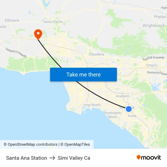 Santa Ana Station to Simi Valley Ca map