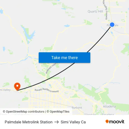 Palmdale Metrolink Station to Simi Valley Ca map
