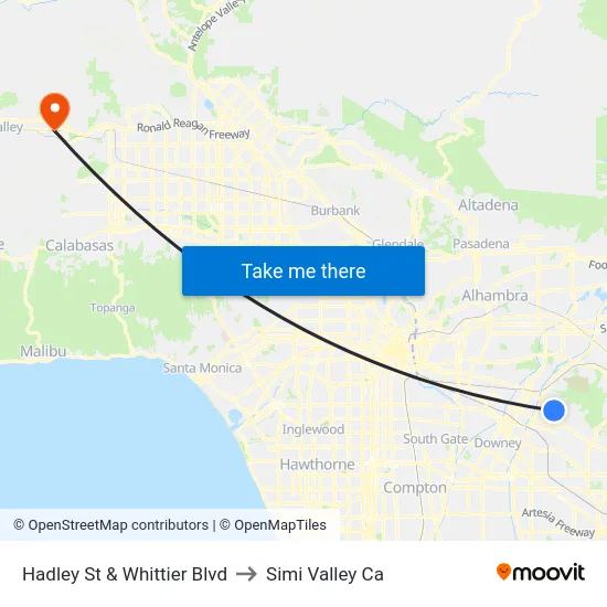 Hadley St & Whittier Blvd to Simi Valley Ca map