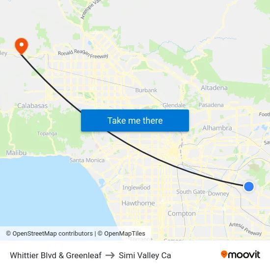 Whittier Blvd & Greenleaf to Simi Valley Ca map