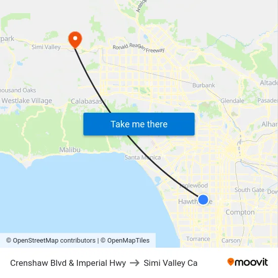 Crenshaw Blvd & Imperial Hwy to Simi Valley Ca map