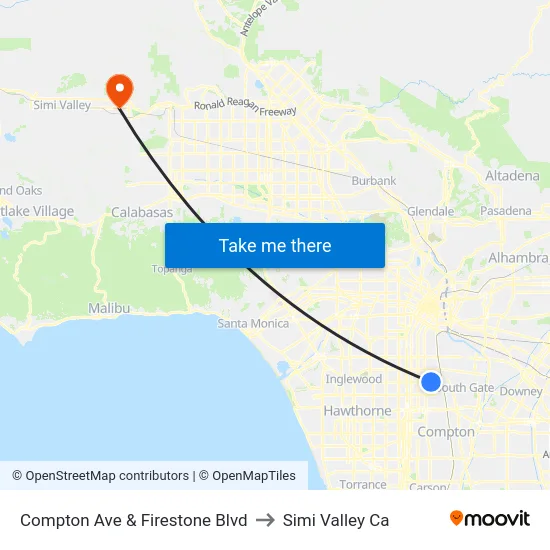 Compton Ave & Firestone Blvd to Simi Valley Ca map