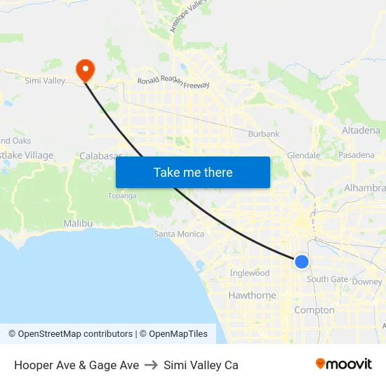 Hooper Ave & Gage Ave to Simi Valley Ca map