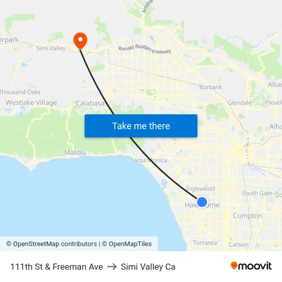 111th St & Freeman Ave to Simi Valley Ca map