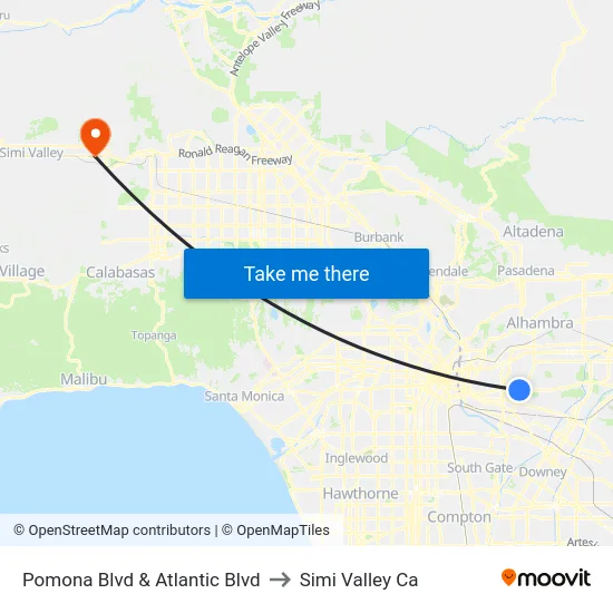 Pomona Blvd & Atlantic Blvd to Simi Valley Ca map
