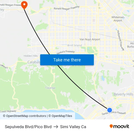 Sepulveda Blvd/Pico Blvd to Simi Valley Ca map