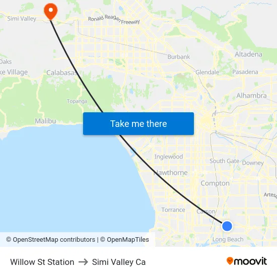 Willow St Station to Simi Valley Ca map
