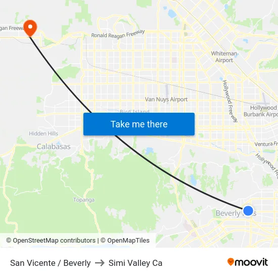 San Vicente / Beverly to Simi Valley Ca map