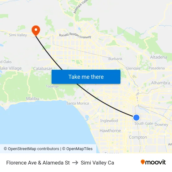 Florence Ave & Alameda St to Simi Valley Ca map