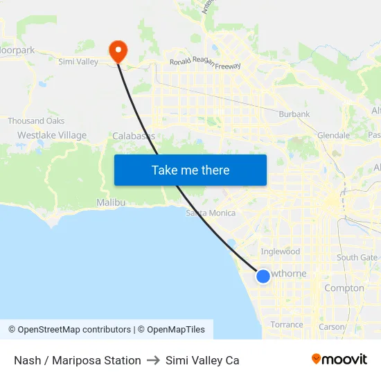 Nash / Mariposa Station to Simi Valley Ca map