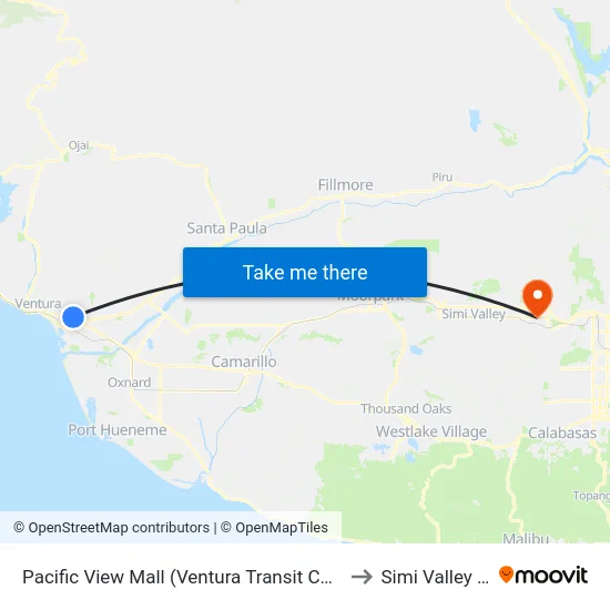 Pacific View Mall (Ventura Transit Center) to Simi Valley Ca map