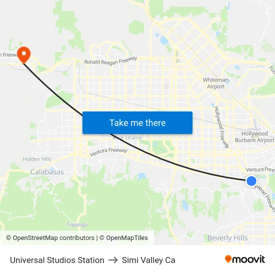 Universal Studios Station to Simi Valley Ca map