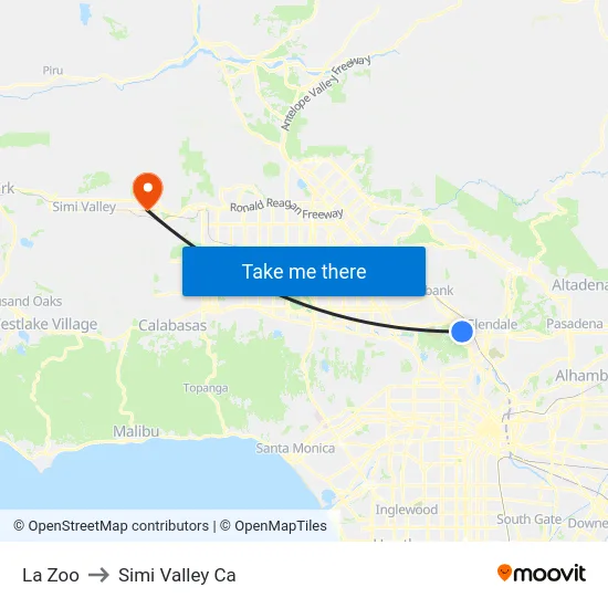 La Zoo to Simi Valley Ca map