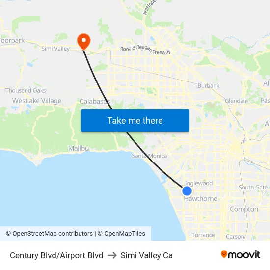 Century Blvd/Airport Blvd to Simi Valley Ca map
