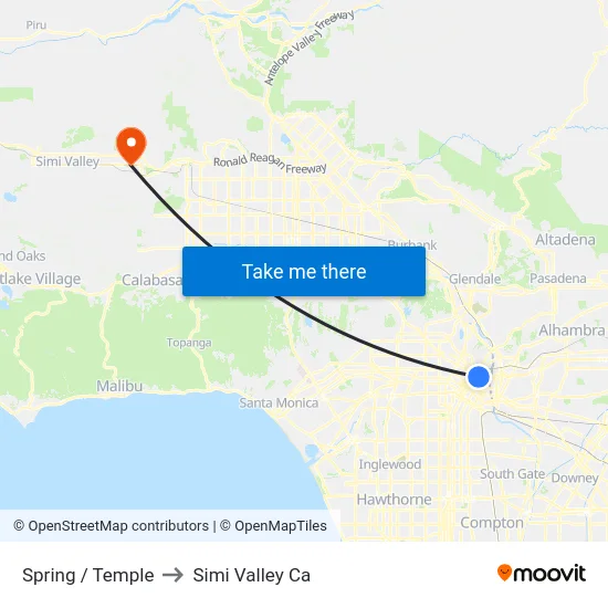 Spring / Temple to Simi Valley Ca map