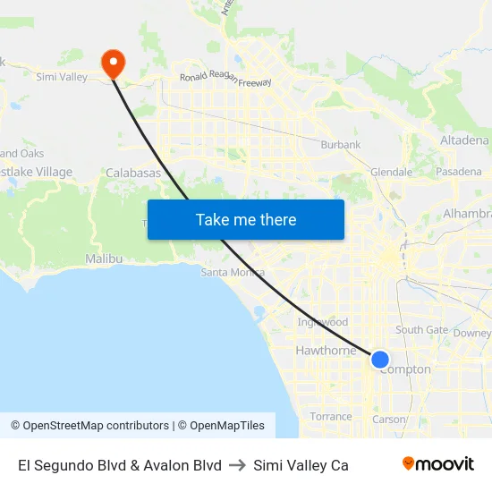 El Segundo Blvd & Avalon Blvd to Simi Valley Ca map