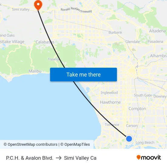 P.C.H. & Avalon Blvd. to Simi Valley Ca map