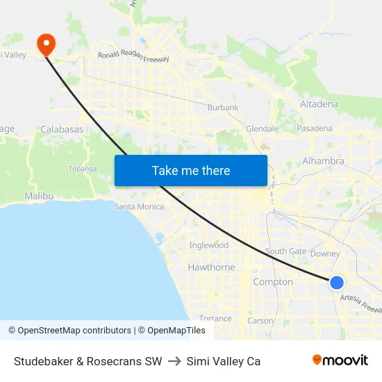 Studebaker & Rosecrans SW to Simi Valley Ca map