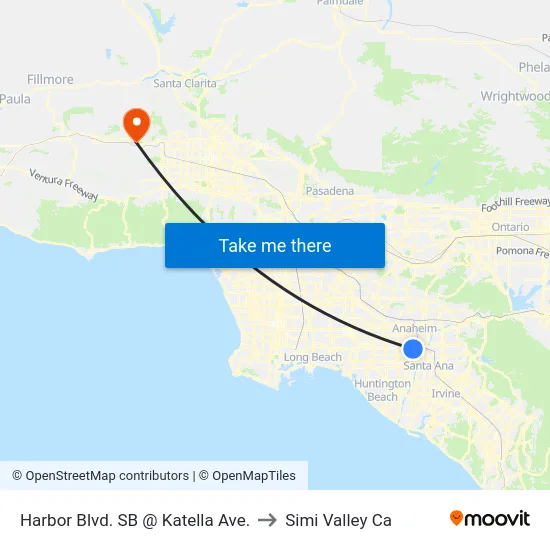 Harbor Blvd. SB @ Katella Ave. to Simi Valley Ca map
