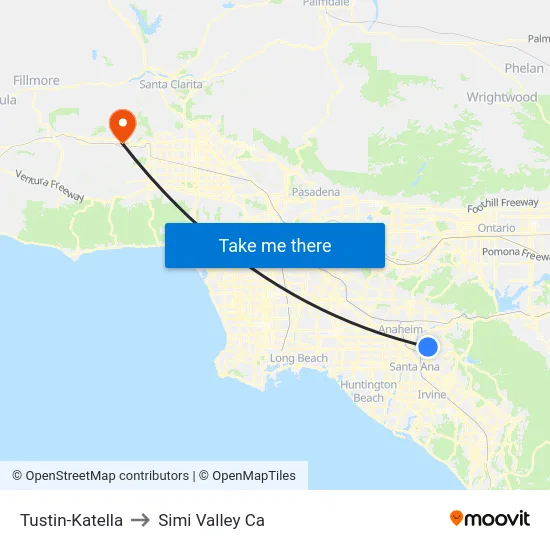 Tustin-Katella to Simi Valley Ca map