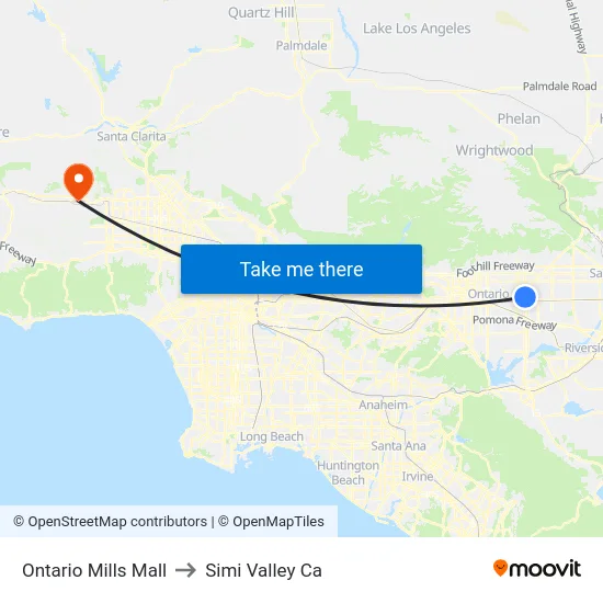Ontario Mills Mall to Simi Valley Ca map