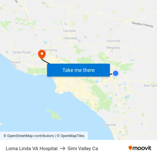 Loma Linda VA Hospital to Simi Valley Ca map