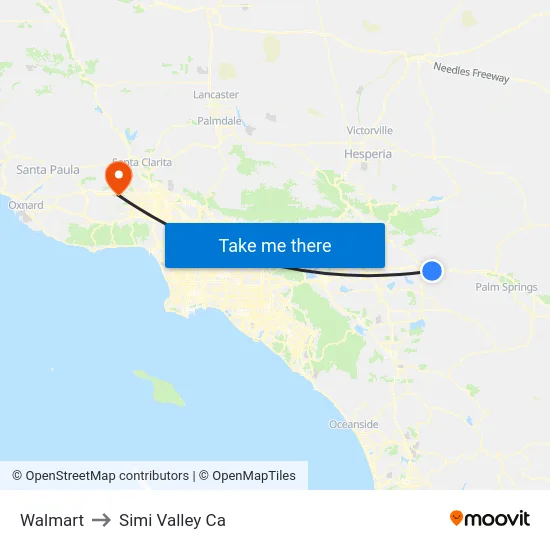 Walmart to Simi Valley Ca map