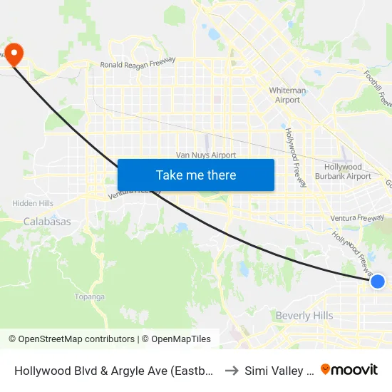 Hollywood Blvd & Argyle Ave (Eastbound) to Simi Valley Ca map